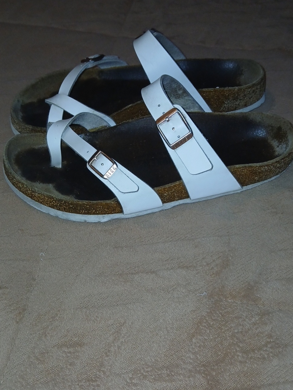 Womens Birkenstock White Leather Buckle Cork Footbed Sandals            Sz: 10